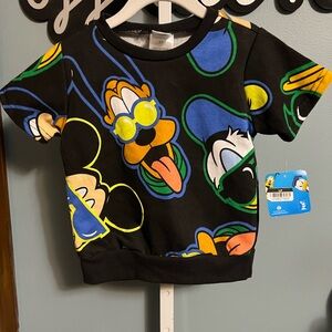Mickey and the Gang Black Cartoon Character Short Sleeve Sweatshirt NWT